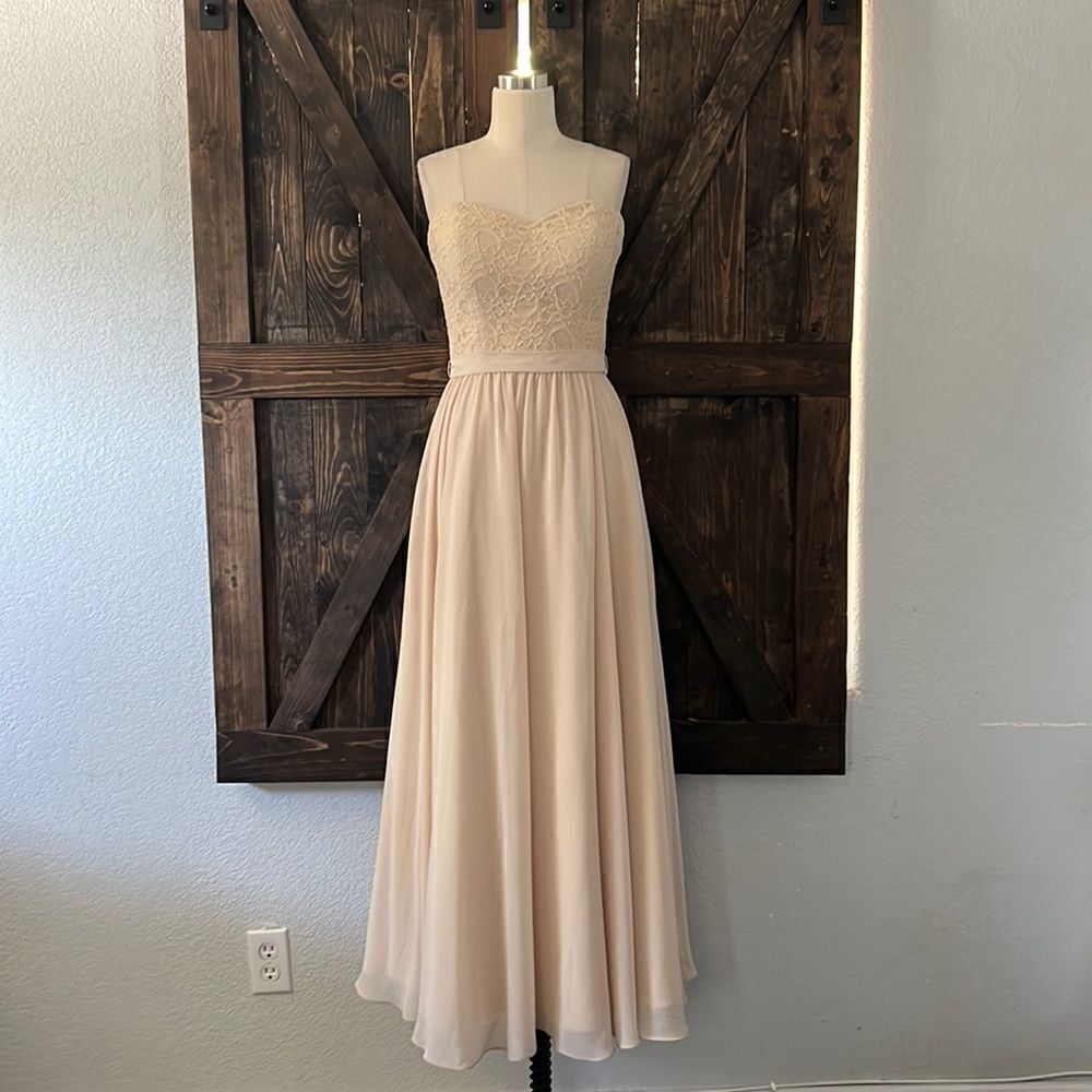 Morilee Madeline Gardner long Lace Chiffon Bridesmaid Sweetheart champagne Sz-8